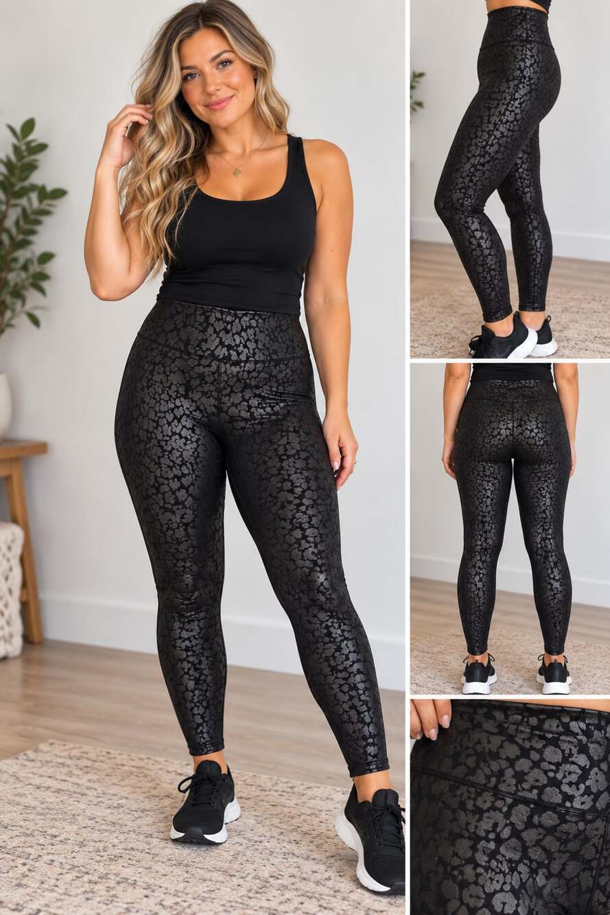 LOFT Outlet Leopard Print Leggings Size M Black Coated